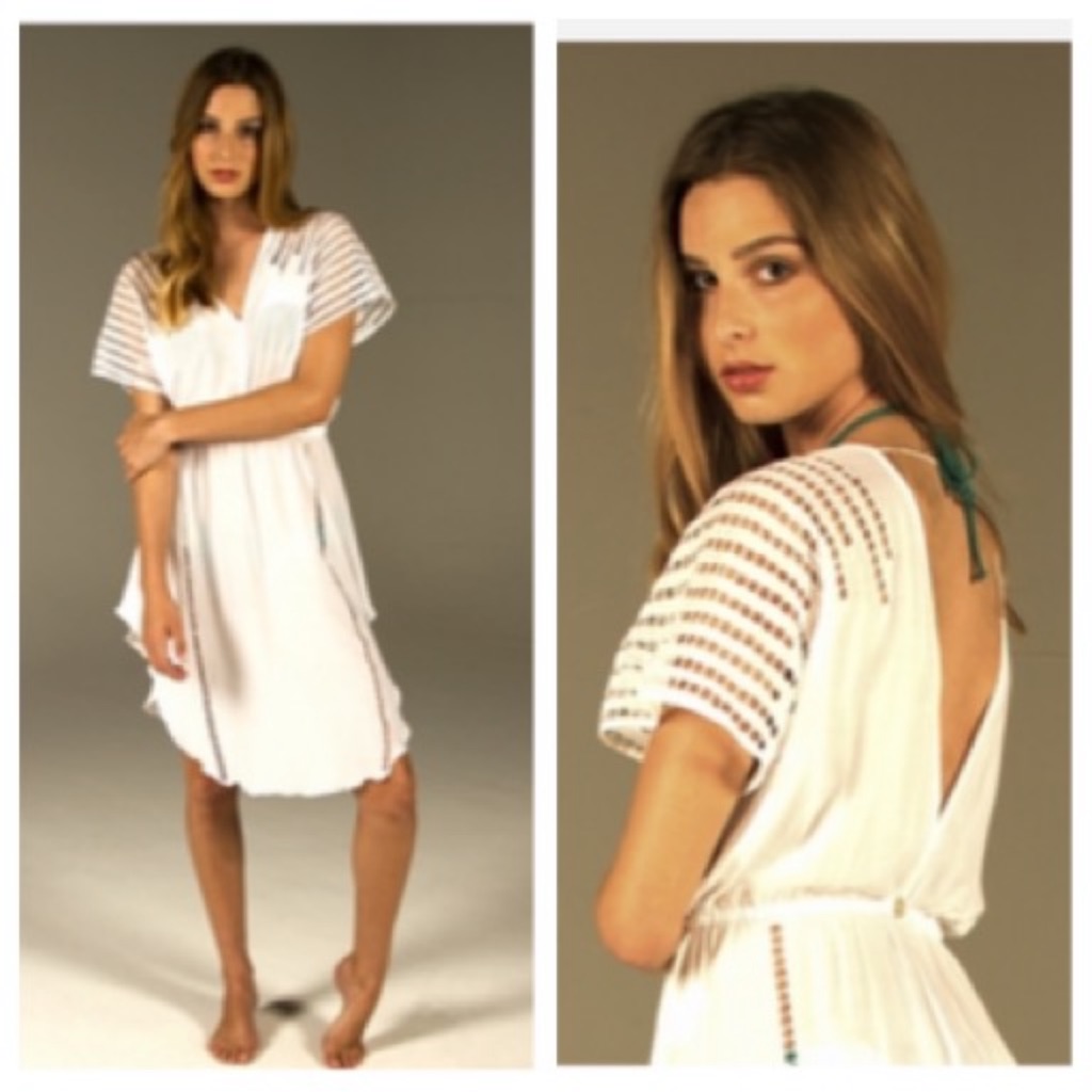 White Tan Ruffled Wrap Sundress